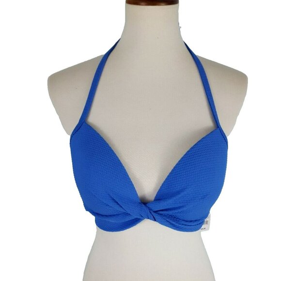 Shade & Shore 36C Textured Twist Front Light Lift Bikini Top Blue - Picture 2 of 9